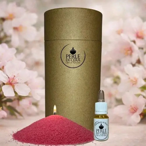 Candela Mandorlo in Fiore con Perle di Cera Rosa