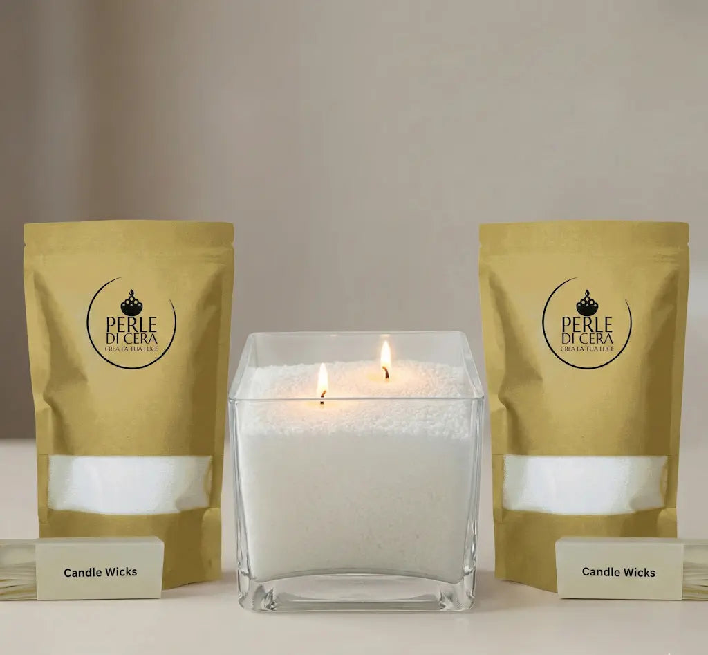 Bundle perle bianche vaso luce quadrata