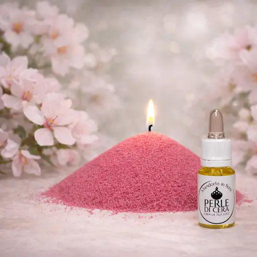 Candela Mandorlo in Fiore con Perle di Cera Rosa