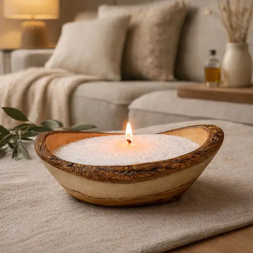 Candela su Ciotola ovale in legno artigianale