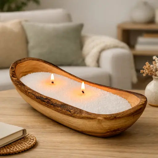 Candela su Ciotola in legno artigianale