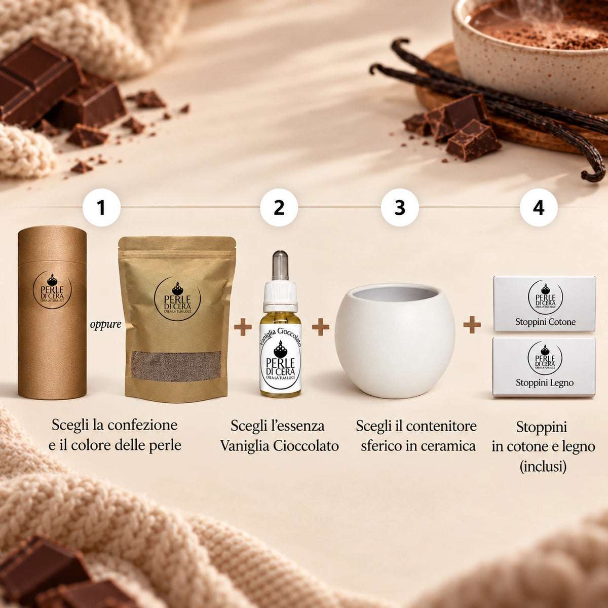 Cioccolata Calda – Perle Marroni, Vaniglia Cioccolato e vaso Sferil